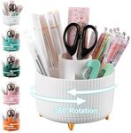 Cayxenful Pencil Holder For Desk,5 Slots 360°Degree Rotating Desk Organizers And Accessories,Desktop Storage Stationery Supplies Organizer, Cute Pencil Cup Pot For Office, School, Home (White)