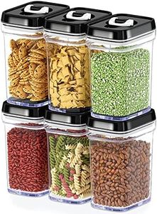Dwellza Kitchen Airtight Food Storage Containers with Lids - 6 Piece Set/All Same Size - Medium Air Tight Clear Durable Plastic Food Containers with Black Lids - BPA-Free - Keeps Food Fresh & Dry