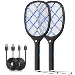 YISSVIC Electric Fly Swatter 4000V Bug Zapper Racket Rechargeable Mosquito Insect Fly Killer Electric 3 Layers Mesh with Type-C Cable for Indoor Outdoor Black Blue 2 Pack