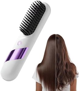 Hair Straightener Brush for Short Hair, Portable Travel Straightener, Heated Hair Brush for Short Hair, Portable Straightener Brush 3 Temps Fast Heating MCH Ceramic, Smooth Frizz Styling Tool (White)
