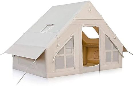 Inflatable Camping Tents with Pump, Air Glamping Tents, Easy Setup Waterproof and Windproof Blow up Tent, 4 Seasons Oxford Cabin Tent with Mesh & Chimney Window.