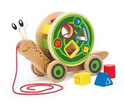 Hape Walk-A-Long Snail Pull Toy |Award-Winning Toddler Wooden Push and Pull Toy with Removable Colour-Coded Shape Sorter Shell, Fun Educational Toy for Kids