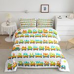 Erosebridal Alphabet Comforter for Kids Cartoon Truck Bedding Twin 2pcs Colorful Car Duvet ABC Quilt, Train Tractor Comforter Set for Boys Girls Bedroom Decor Car Themed Birthday Gifts for Child