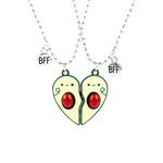 2 Pcs Cartoon Avocado Friendship Necklace BFF Gift Magnetic Broken Heart Fruit Pendant Necklace Best Friends Jewelry for 2 Long Distance Friends Gift Birthday Women Girls