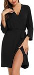 Samring Robe for Women Kimono Robes Soft Bamboo Sleepwear Short Knit Bathrobe Ladies Loungewear S-XXL, Black, Small