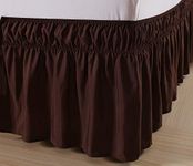 YRM Bedding's Bed Skirt 15 Inch Drop Dust Ruffle Three Fabric Sides Wrap Around Ruffled, Brushed Microfibre Adjustable Elastic Easy Fit (Brown, Queen, 80" L X 60" €W)