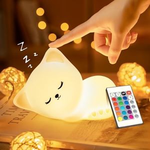 Nachtlicht Kinder Nachtlicht Baby, 16 Farben+Fernsteuerung+Stilllicht Dimmbar Nachttischlampe Kinder,USB Wiederaufladbar Baby Nachtlicht Dimmbar Katzen Deko, Nachtlicht Mädchen Nachtlampe Kinderzimmer