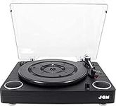 Jam Play Turntable Vinyl Record Player, 3 Speed Belt Drive for Superior Sound, Ceramic Cartridge, Built in Stereo Speakers, Aux In, RCA Out and Dust Cover