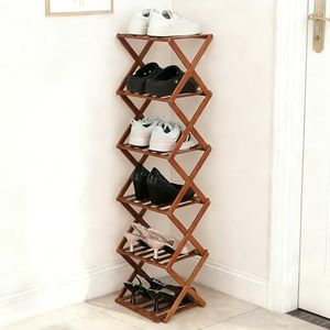 Fengzhizhu Bamboo Shoe Rack 6 Tier Foldable Shoe Rack Narrow Vertical Shoe Organizer Free Standing Shelf, Multifunctional Slim Storage for Entryway, Corner, Bedroom, Hallway, Walnut Color