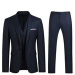 YOUTHUP Mens Slim Fit 3 Piece Suit 2 Button Business Wedding Suits Tuxedo Blazer Waistcoat Trousers, Royal Blue, L