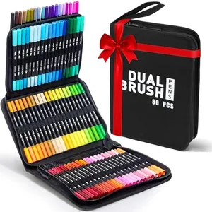 ALEMHOP Dual Brush Marker Pens, 80 Colors Art Markers Set for Coloring Book, Bullet Journaling, Note Taking, Hand Lettering - Drawing Art Supplies Kit with Fine and Brush Tip