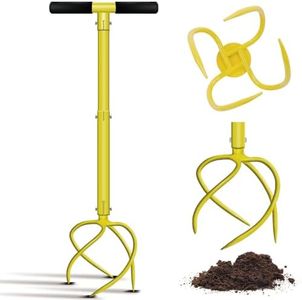 Evcitn Manual Twist Tiller, Height Adjustable Hand Tiller, Heavy Duty Garden Claw Cultivator with Long Handle - Soil Ripper,Lawn Aerator,Soli Lossener,Areator Loosen,Rototiller,Weeder for Flower Box…