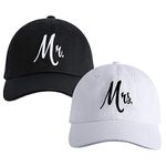 Matching Mr. & Mrs. Baseball Caps, Bridal Gift, Newlywed Honeymoon Wedding Gift, Cotton Black and White, 7 3/4-7 7/8