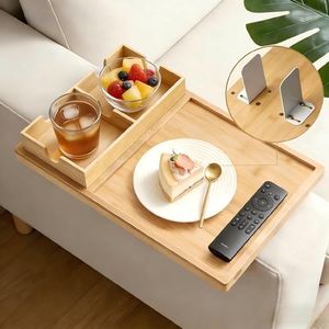 ROCDEER 2-in-1 Couch Cup Holder Tray with Metal Legs, Bamboo Couch Armrest Table with Detachable Cup Holder, Adjustable 2–9.85 Inch Fit, Extra Stable Sofa Arm Tray for Living Room & Recliner