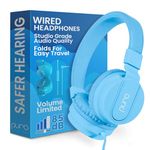 Puro Sound Labs PuroBasic Wired Headphones with Volume Limitation for Children, Foldable and Adjustable Headband with Microphone, Compatible with Smartphones, Tablets and PC (Blue)