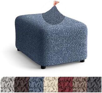 PAULATO BY GA.I.CO. Ottoman Cover - Washable Footstool Cover - Pouf Slipcover - Soft Fabric Slipcover - 1-Piece Form Fit Stretch Furniture Protector - Mille Righe Collection - Blue (Ottoman)