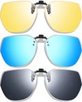 Frienda 3 Pairs Polarized Clip on Sunglasses over Prescription Glasses Rimless Anti-glare Sunglasses Flip up Sunglasses(Black, Yellow, Blue)