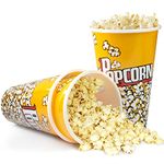 NOVELTY PLACE Retro Style Plastic Popcorn Containers for Movie Night - 7" Tall x 4.5" Top Diameter (3 Pack)