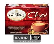 Twinings Chai Individually Wrapped Tea Bags | Sweet & Savoury Cinnamon, Cardamom, Cloves & Ginger | 20 Count (Pack of 6) | Enjoy Hot or Iced