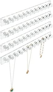 Heesch Necklace Hanger, Acrylic Necklace Organizer Wall Mount Necklace Holder, Jewelry Hooks for Necklaces, Bracelets, Chains (4-pack Clear)