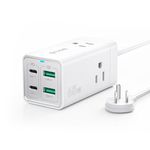 TROND 65W USB C Charger, GaN3 Desktop Charging Station, 2 USB-C, 2 USB-A, 3 AC Outlets, 5ft Foldable Cord Fast Charging Power Bar for iPhone iPad Pro MacBook Air Pixel Galaxy Laptop, Travel Essentials