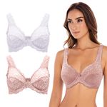 2 Pack Unpadded Stretch Lace Underwire Bras, White/Cocoa, 34C