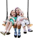 Wooden Swing Seat Garden Tree Swing Hanging Seat Wood Swing with Adjustable Rope Outdoor Wood Swing Chair Durable Playground Equipment for Adults Kids Children Indoor and Outdoor（26 x 12in）