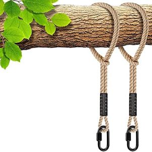 SELEWARE Hammock Straps, 12ft Tree Swing Rope for Hammock Chair Hanging Kit, Extension Rope with Carabiner for Indoor Outdoor Playground Tree Swings Camping Hammock Accessories (Beige, 2 Pack)