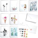 Cute Holiday Memories Greeting Cards Box of 24 cards with Envelopes and Seal Stickers. Watercolour painted by Blule. All Occasion Blank Thank you cards, Appreciation, Birthday, Sympathy