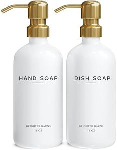 Luxury Glass Hand and Dish Soap Dispenser Set by Brighter Barns - Kitchen Soap Dispenser Set & Stainless Steel Pump - Glass Bottle for Sink - White and Gold Kitchen Accessories for Airbnb, Gift (Gold)