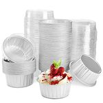 DEAYOU 100-Pack Cupcake Baking Liner with Lid, Tart Pie Tin Pan Holder for Creme Brulee, Party, Wedding, Silver Color