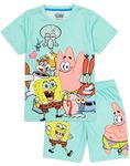 SPONGEBOB SQUAREPANTS Kids Pyjama Set | Blue Short Sleeve T-Shirt & Shorts PJs For Boys & Girls | Squidward, Patrick, Mr Krabs, Gary, Loungewear | SpongeBob TV Show Movie Nightwear Merchandise Gift