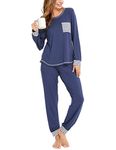 SWOMOG Pyjama Sets for Women Long Sleeve Sleepwear Pj Sets Soft & Warm Nightwear Joggers Pyjamas Two Piece Loungewear Navy Blue