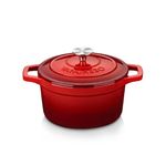 vancasso Cast Iron Pot, 2L Red Naturally Non-Stick Enameled Dutch Oven Cookware, with Stainless Steel Knob Lid Cast Iron Casserole for Steam Braise Bake Broil Saute Simmer Roast - 20cm