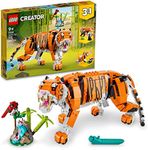 LEGO Creator 3 in 1 Majestic Tiger Building Set, Transforms from Tiger to Panda or Koi Fish Set, Animal Figures, Collectible Building Toy, Gifts for Kids, Boys & Girls 9 Plus Years Old, 31129