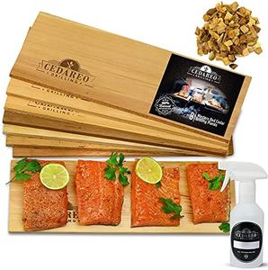 Grilling Planks Set - 8 Natural 100% Cedar Boards, Amazing Cedar Aroma, For Salmon, Shrimp, Fish, Vegetables, Apple Chips For Smoking, Cocktail Drinks, & Non-BPA Spray Bottle, Gift Set For BBQ Master