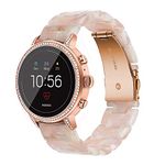 ComoMoi Watchband for Fossil Women's Gen 4 Venture HR/Gen 3 Q Venture, 18mm Pearl Resin Band Quick Release Strap Feminine Wristband for Fossil Women's Gen 4 Sport/Garmin (Pink)