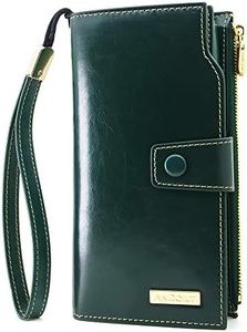 ANDOILT Donna in Pelle per con RFID Blocco Carta di Credito Titolare Cerniera Portamonete Cellulare Borsetta Verde