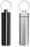 Minisland Large Portable Metal Aluminum Toothpick Holders Keychain Pocket Outdoor Travel Small Q-Tips Pill Containers Waterproof Dia.23mm Silver and Black Set -MSL144