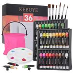 Kebuye Acrylic Paint Set, 36 Colours Acrylic Paint Kits Creamy Texture Non-toxic, Art Craft Paints for Canvas Painting,Rock,Stone,Wood,Fabric,Crafts with 6 Brushes 2 Canvas 1 Palette 1 Folding Bucket