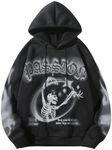 SHENHE Men's Skeleton Letter Drawstring Hoodie Long Sleeve Halloween Punk Sweatshirt Black Medium