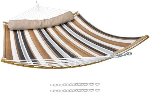 Sunnydaze Outdoor Hammock with Spreader Bar - 450-Pound Capacity Curved Spreader Bar Hammock - Calming Desert