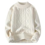 Jumpers Womens Knit Sweater Solid Vintage Pullover Sweater Woven Crewneck Knitted Tops Stripe Cable Knit Long Sleeve Fall Winter Turtleneck Jumpers Deals Jumpers for Women UK White