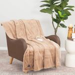Berkshire Life Heated Throw Luxe Faux Fur Reversible Auto Shut-Off (Beige)