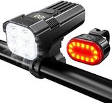 USB Rechargeable Bike Head and Tail Light Set，2000 Lumens Aluminum Alloy Front Lights Have 6/8 Modes，IP65 Waterproof Mountain/Road Bike Lights，Rear Lights with 6/7 Lighting Modes，Suitable All Bikes