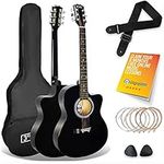 3rd Avenue Full Size 4/4 Cutaway Acoustic Guitar Pack Bundle for Beginners - 6 Months FREE Lessons, Bag, Strap, Picks and Spare Strings - Black