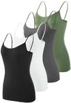 Knuffnee Womens Camisole Vest Top Adjustable Spaghetti Strap Tank Tops Basic Cami Undershirts 4 Pack Army Green/Dark Grey/White/Black S