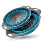 Alnicov Collapsible Colander,2 Collapsible Colanders Set,Silicone Vegetable/Fruit Flexible Strainer,Folding Strainer for Kitchen(Blue)