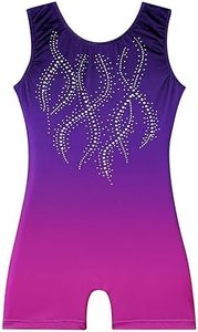 EQSJIU Leotard For Girls Dance Dark Purple Color Gradient Sparkly Shiny Diamond Ballet Outfit For Girls 9-10 Years