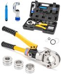 CHANHYD Hydraulic Copper Tube Fittings 1/2, 3/4, 1" Press Crimping Tool Kit Pex Pipe Crimper Pressing Pliers Stainless PEX Press Sleeves for Copper Pipe with Pipe Cutter